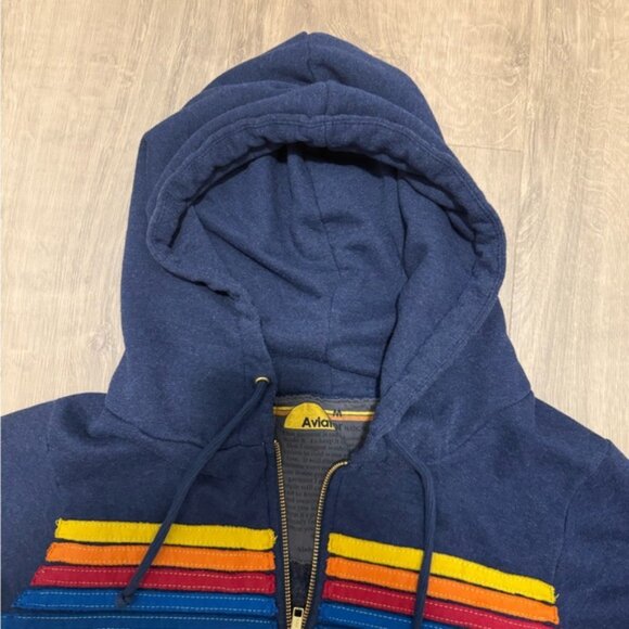 Aviator Nation Hoodie Full Zip Size M Navy Rainbow 5 Stripes Pristine Condition - Picture 2 of 5